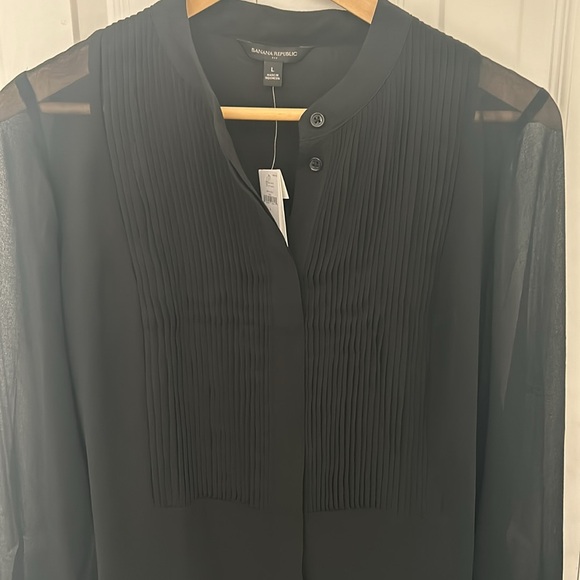 NWT Banana Republic Sheer Black Tuxedo Blouse Size L - Picture 9 of 10